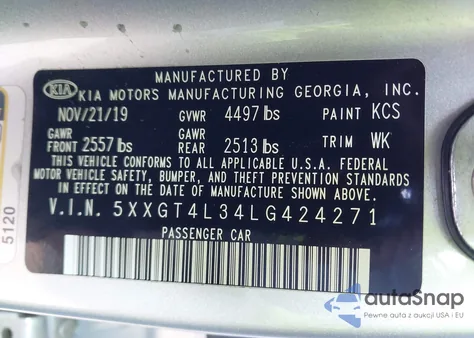 2020 Kia Optima Lx from USA, damaged, VIN 5XXGT4L34LG424271